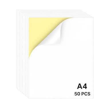Wenrescry Papel Pegatina para Imprimir A4 – 50 Hojas Adhesivas para Imprimir, Papel Autoadhesivo, Compatible con Impresoras Láser e Inkjet, Ideal para DIY, Oficina y Manualidades