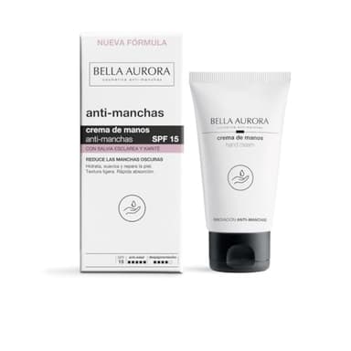 BELLA AURORA - Crema de Manos Anti-Manchas 75 ml, Anti-edad y Despigmentante, Tratamiento Reparador Hidratante y Antioxidante, con Vitamina C y E, Protege y Regenera, Protección SPF15