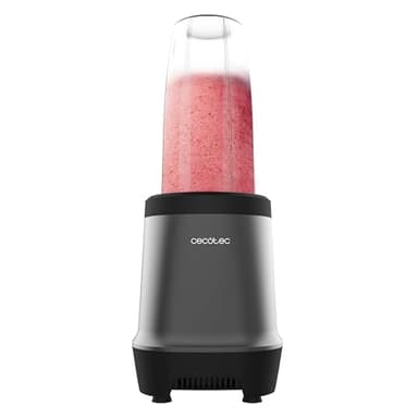 Cecotec Batidora de vaso individual Nutriblender Fusion, Potencia 1000 W, 6 Cuchillas Recubrimiento Titaneo Negro, Smothies, Batidos y Zumos, 2 Vasos portátiles 900 y 500ml, Pica Hielo