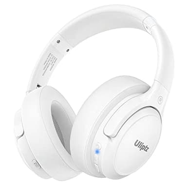 Uliptz - Auriculares Bluetooth 5.3 con Micro, 65 h de autonomía, 6 Modos de Sonido EQ, estéreo, Alta fidelidad, inalámbricos, circumaurales, Plegables, Ligeros, Viajes, Oficina, móvil, PC, Blancos