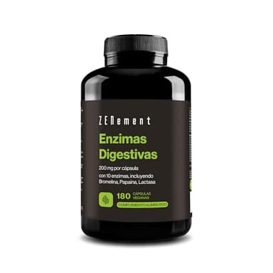 Enzimas Digestivas - 10 Enzimas incluyendo Bromelina y Papaína, Alta Concentración - 200mg por Cápsula - 180 Cápsulas Veganas - Apto para Todo Tipo de Dietas - Sin Aditivos, Sin Gluten