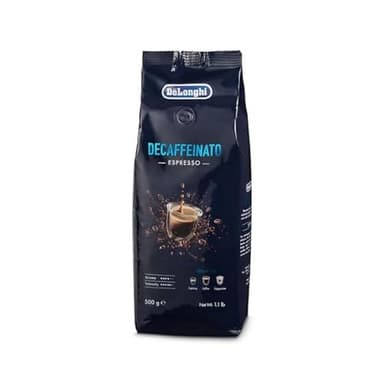 DeLonghi Café en Grano Descafeinado Natural 500g Decaffeinato Espresso para Moler y para Cafetera Superautomática - Café Descafeinado de Tueste Medio 50% Arábica y 50% Robusta e Intensidad 5/6