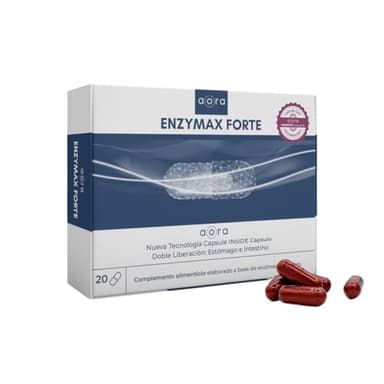 AORA Enzymax Forte - Enzimas Digestivas Naturales Veganas 20 cápsulas | Lipasa, Amilasa, Proteasa, Glucoamilasa y Alfa Galactosidasa | Mejora la Digestión | Reduce Gases, Hinchazón y Reflujo