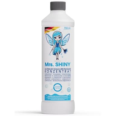 Mrs. SHINY - Concentrado limpiador ultrasónico para gafas, joyas, dentaduras y más - Para todos los dispositivos de limpieza ultrasónica - Liquido limpiador ultrasonidos - 750 ml