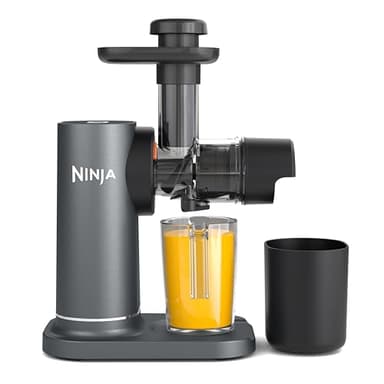 Ninja Licuadora de prensado en frío con jarra de 700 ml y recipiente para pulpa de 1,1 l para zumos y bebidas saludables, compacto, partes desmontables aptas para lavavajillas, gris, JC151EU