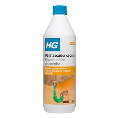 HG Desatascador de Cañerías, Producto Desatascador Natural para Desbloquear y Eliminar de Manera Segura Tapones de Cañerías, Fregaderos y Tuberías de Cocina y Fosas Sépticas - 1 Litro