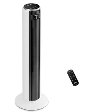 LEVOIT 20dB Ventilador de Torre con Mando a Distancia, 7.9m/s con Motor DC, 26W Ventilador Silencioso con Modo Reposo, 4 Modos y 12 Velocidades, Temporizador 12H, Pantalla LED, Oscilación 90°, Blanco