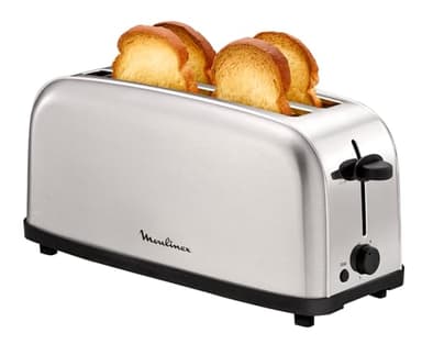 Moulinex Classic LS330D Tostador Acero Inoxidable, 2 Ranuras largas y anchas, 1400 W, 6 Posiciones Tostado, Función Stop y Bandeja Recogemigas, para Todo Tipo de Pan normal, molde, artesano