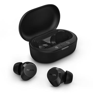 PHILIPS TAT1209BK Auriculares True Wireless con Bluetooth - Auriculares pequeños, Gran Valor, un Sonido Natural con Graves dinámicos, Llamadas nítidas y Estuche de Carga tamaño Bolsillo - Negro