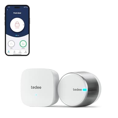 tedee GO2 Alu Cerradura inteligente con WiFi y Bluetooth aplicación para Acceso Remoto, Cerradura Inteligente con Desbloqueo automático Alexa Google Smart Home