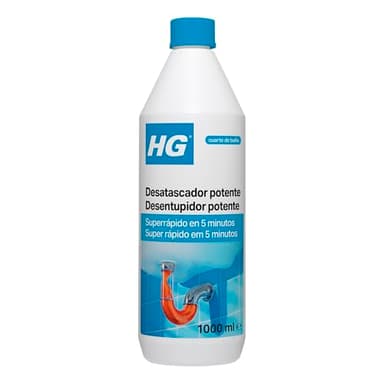 HG Desatascador de Cañerías y Tapones, Elimina Eficazmente los Atascos de Cañerías y Limpia los Desagües Rápidamente, Fregaderos, Platos y Sifones de Ducha Bloqueados (1 Litro), Packaging May Vary