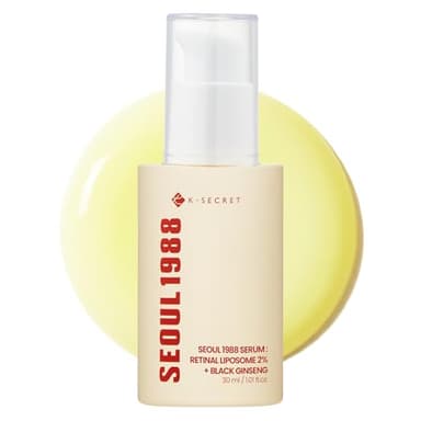 KSECRET SEOUL 1988 Serum : Retinal Liposomas 2% + Ginseng Negro, 30ml/1.01fl.oz | 58% Black Ginseng Extract | Sérum retinal, bakuchiol, vitamina C y 3 péptidos para cuidado de las arrugas | Cuidado de