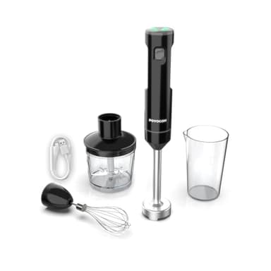 POYOCOM Batidora de mano inalámbrica, batidora de inmersión recargable, con cable tipo C, picadora de 500 ml, recipiente de 600 ml, batidor de huevos para batidos, purés y sopas - Negro