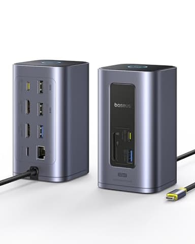 Baseus Docking Station, Nomos Air 12 in 1, Estación de Acoplamiento 2 Monitores con 2 * 4K HDMI, USB-A/C 10Gbps, Ethernet 1 Gbps, 100W PD, HUB USB C para Laptop DELL/HP/Lenovo/ASUS/Acer/Mac