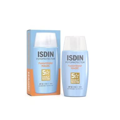 ISDIN Fotoprotección Fusion Water MAGIC SPF 50, Protector Solar Facial en Crema con Ácido Hialurónico y Textura Ultraligera que No Irrita los Ojos, 50 ml