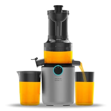 Cecotec Licuadora para Frutas y Verduras de Prensa Fría Juice&Live 1500 Slim. Motor DC de 200W, 1 Velocidad y Función de Marcha Atrás, Boca de 82mm, 55±5 RPM, Fácil Montaje y Limpieza
