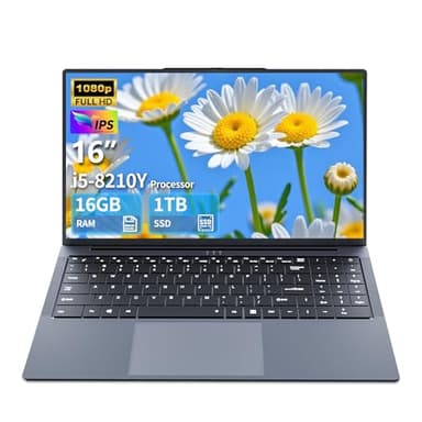 Ordenador portátil 16 Pulgadas, Portatil Gaming Core i5 hasta 3,60 GHz, 16GB RAM 1TB SSD Laptop, IPS FHD de 1920 x 1200 para Pc Portatil, Teclado retroiluminado de tamaño Completo, Mini HDMI, WiFi 5