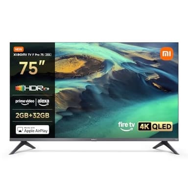 XIAOMI TV F Pro 75, 75 Pulgadas (190 cm), 4K UHD QLED, Smart TV, Fire OS8, Control por Voz Alexa, HDR10+, Modo Game Boost 120Hz, MEMC, 2GB+32GB, Compatible con Apple AirPlay