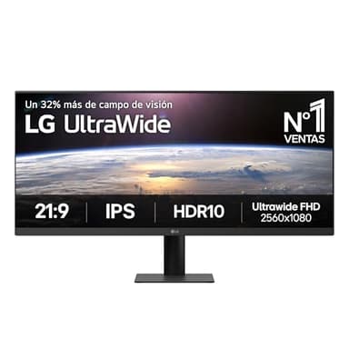 LG 29U511A-B - Monitor UltraWide 29" (2560x1080), 21:9, Panel IPS UWFHD, HDR10, 100Hz, 5ms (GtG), Super Resolution+, Negro con Textura, FlickerSafe, Dual Controller, Inclinación Ajustable, Multitarea