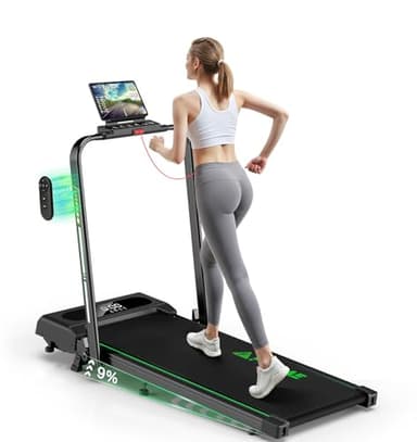 FOUSAE 5 en 1 Cinta de Correr Plegable, 12KM/H Cinta de Correr con Inclinación 9%, 2.75 HP Cinta de Andar para Casa con Control Remoto y Pantalla LED, Apps y 12 Programas HIIT, Soporte 150 KG