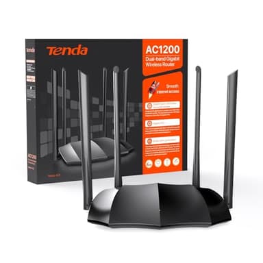 Tenda AC8 - Router WiFi AC1200, Doble Banda (5GHz/2.4GHz), WiFi Router Inalámbrico, Modo Punto de Acceso, 4 * 6dBi Antenas Externas, WAN/LAN Puertos Gigabit, Penetración de Paredes, IPV6, Mu-MiMo