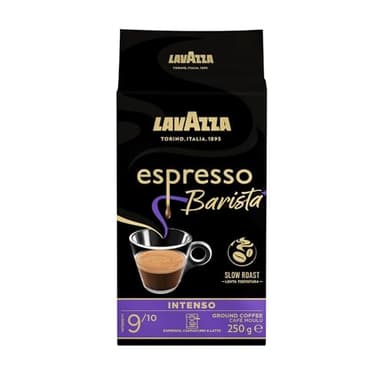 Lavazza, Espresso Barista Intenso, Café Molido Natural Tostado, Ideal para Cafetera Italiana, de Filtro y Francesa, con Notas Aromáticas de Cacao y Madera, Intensidad 9/10, Tueste Medio, 250 g