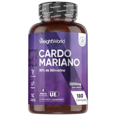Cardo Mariano 2000mg - 180 Cápsulas, 80% de Silimarina del Extracto Natural de Cardo Mariano 40:1 - Suplemento de Milk Thistle para 6 Meses de Suministro - Apto para Veganos, Sin OGM