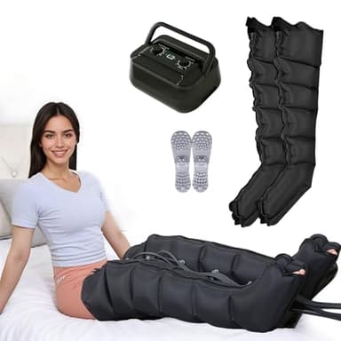 Botas Presoterapia Piernas | Masajeador Presoterapia Profesional en Casa | 6 Camaras Maquina Presoterapia para Casa Piernas Masajeador Botas Drenaje Linfatico, 30-240 Mmhg Ajustables (Negro 2 piernas)