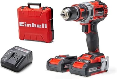Einhell Taladro percutor atornillador inalámbrico TE-CD 18/50 Li-i BL Power X-Change (iones de litio, 18V, motor sin escobillas, control electrónico del par, 2 baterías 2.0 Ah y cargador) Negro Y Rojo
