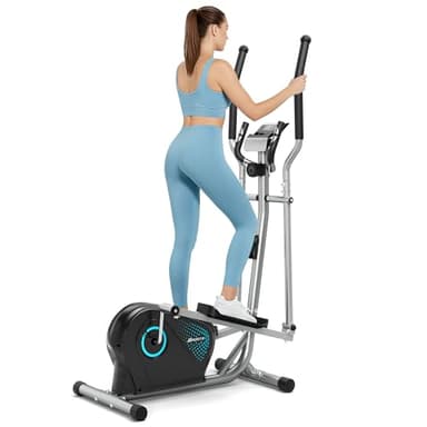 YOLEO Bicicleta Elíptica para Casa Silenciosa, 16 Niveles de Resistencia Ajustables, Volante de Inercia de 6 kg, Sensor de Pulso y Pantalla LCD, Máquina de Fitness Cardio Completa (Azul)