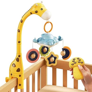 TUMAMA Movil Cuna Bebe, Juguete de Cuna 3 en 1 con Control Remoto, luz Nocturna de proyección, música y Ruido Blanco, Juguetes sensoriales de guardería recién Nacido