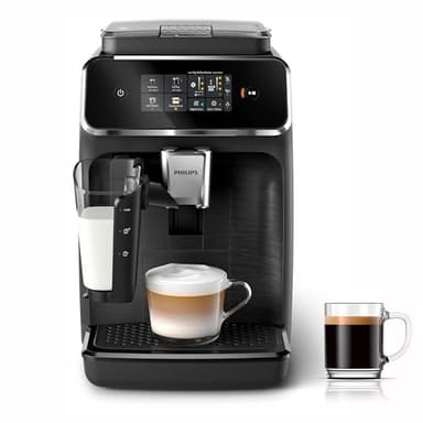 Philips Serie 2300 Cafetera Superautomática - Sistema de leche LatteGo, 4 tipos de café, pantalla táctil a color, SilentBrew, Molinillo Cerámico. Negro mate (EP2330/10)