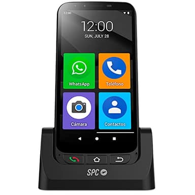 SPC Zeus 4G Pro + Carcasa | Smartphone fácil Uso Mayores | Iconos XXL, Botón SOS, Configuración remota | 5,5”, 4GB RAM, 64GB Memoria Interna, cámara 13MP, Android 11, Base de Carga, Negro