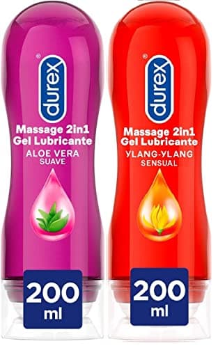 Durex Lubricante Play Massage 2 en 1 Gel de Masaje Corporal Erótico y Estimulante Ylang-Ylang y Aloe Vera, 2 x 200 ml - Total : 400 ml