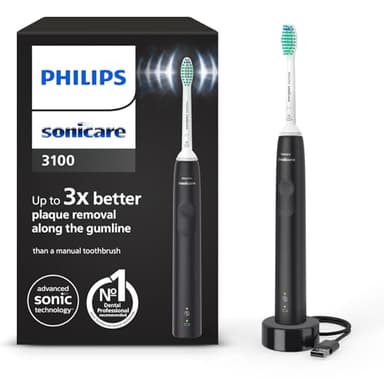 Philips Sonicare serie 3100, cepillo dental eléctrico, sónico, sensor de presión y temporizador, negro, HX3671/14, Negro