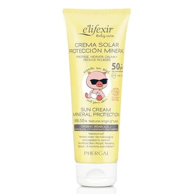 Elifexir Baby Care Crema Solar Mineral Niños y Bebés, Protector Solar UVA, UVB e IR-A SPF 50+, Filtros 100% Minerales, 99% Ingredientes Naturales, Resistente al Agua, Rostro y Cuerpo, 100 ml