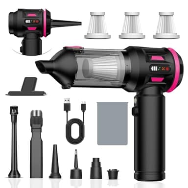 Aspirador de Mano, 21000Pa Aspiradora Coche Potente, 4 en 1 Portátil Aspirador Sin Cable con Pantalla Digital,3 Velocidades, Recargable Mini Aspiradora para Coche Cocina Oficina Hogar Pelo de Mascotas