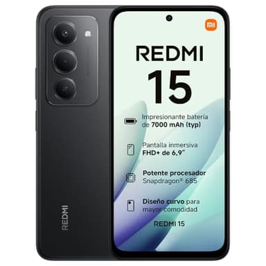 XIAOMI REDMI 15 - Smartphone de 8+256GB, Cámara Dual de 50MP con AI, Pantalla inmersiva de 6,9” FHD+, Snapdragon 685, Carga rápida de 33W, Cargador no Incluido, Negro (Versión ES)