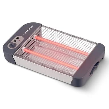 Grunkel - Tostadora de pan plana para 4 rebanadas de 600w con 6 niveles de temporizador y señal acústica de finalización. Incluye bandeja recogemigas extraíble (Básico)