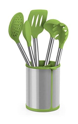 BRA Prior Conjunto de 5 Utensilios de Cocina y carrusel Compuesto Aptos para el Contacto con los Alimentos, Acero Inoxidable, Verde, 14.5x15x37.5 cm