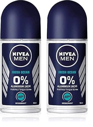 NIVEA MEN Desodorante Bola Fresh Ocean 0% (1 x 50 ml), desodorante para hombre protección 48h (Paquete de 2)