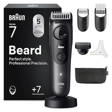Braun Recortadora de Barba Series 7 BT7525, +7 Accesorios para Barba, 40 Longitudes, Lámina ProBlade, Gris