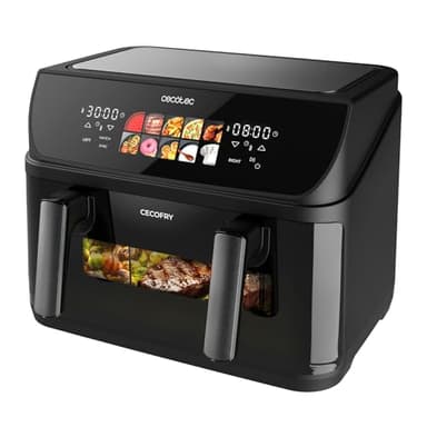 Cecotec Freidora de Aire 10L, 4 Resistencias, Air Fryer, Cecofry&Grill Duoheat 10000. 2800W, Dorado Perfecto y Sabor de Parrilla en Carnes, Pared Divisoria Móvil, Temperatura dual, 10 Menús