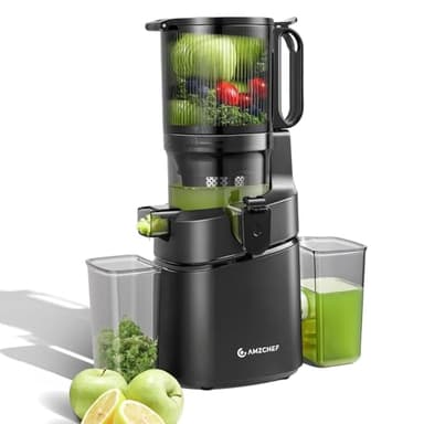 AMZCHEF Extractor de Zumo Automático Multifuncional de 250W, 145MM de Apertura, Exprimidor de Frutas y Verduras de 1,8 Litros con Triple Filtro - Negro