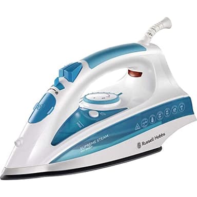 Russell Hobbs Plancha de Ropa Steam Glide Professional - 2600 W, Suela de Cerámica, Antideslizante, Planchado Seco, Golpe Vapor 210g, Vapor Continuo 70g, Función Autolimpieza, Blanco y Azul - 20562-56