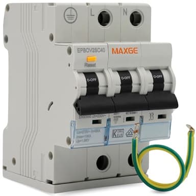 TECHZOCO Protección combinada sobretensiones IGA Permanente + transitoria, Protección contra sobretensiones, Norma EN50550, 230V/AC, Tipo 2, Clase C 15kA lmax, Poder de Corte: 1000A, 25 Amperios