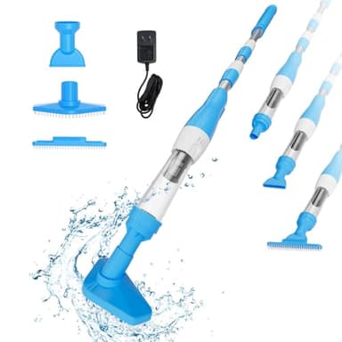 PoolyPoly 3 en 1 Limpiafondos de Piscina a Bateria, Aspirador de Piscina Inalámbrica con Mango Telescópico, Aspiradora Manual para SPA, Piccola Piscina Pequeñas, 90 Minutos Limpieza, Azul