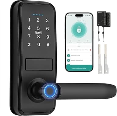 Cerradura Inteligente WIFI - 7 en 1 Cerradura Electronica,Tuya App, IC Card, NFC, Huellas Dactilares, Contraseña Digital, Llave Mecánica,Biometric Smart Door Lock, Bloqueo Automático