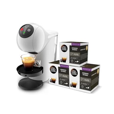 Krups Nescafé Dolce Gusto Genio S, Máquina Compacta de Cápsulas Multibebidas, Alta Presión, Espresso con Crema en 30 Segundos, Parada Automática, Diseño XL, Blanca + 3 Packs de Café Intenso