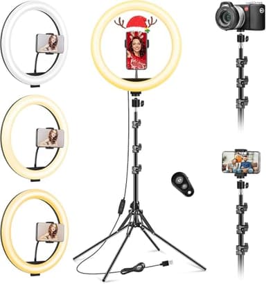 11.5" Aro de Luz con Tripode Profesional Altura Total de 177cm/69.5", Ring Light con Control Remoto, Anillo de Luz Estable Tripode para Movil, Youtube, Maquillaje, Fotografía, Selfie